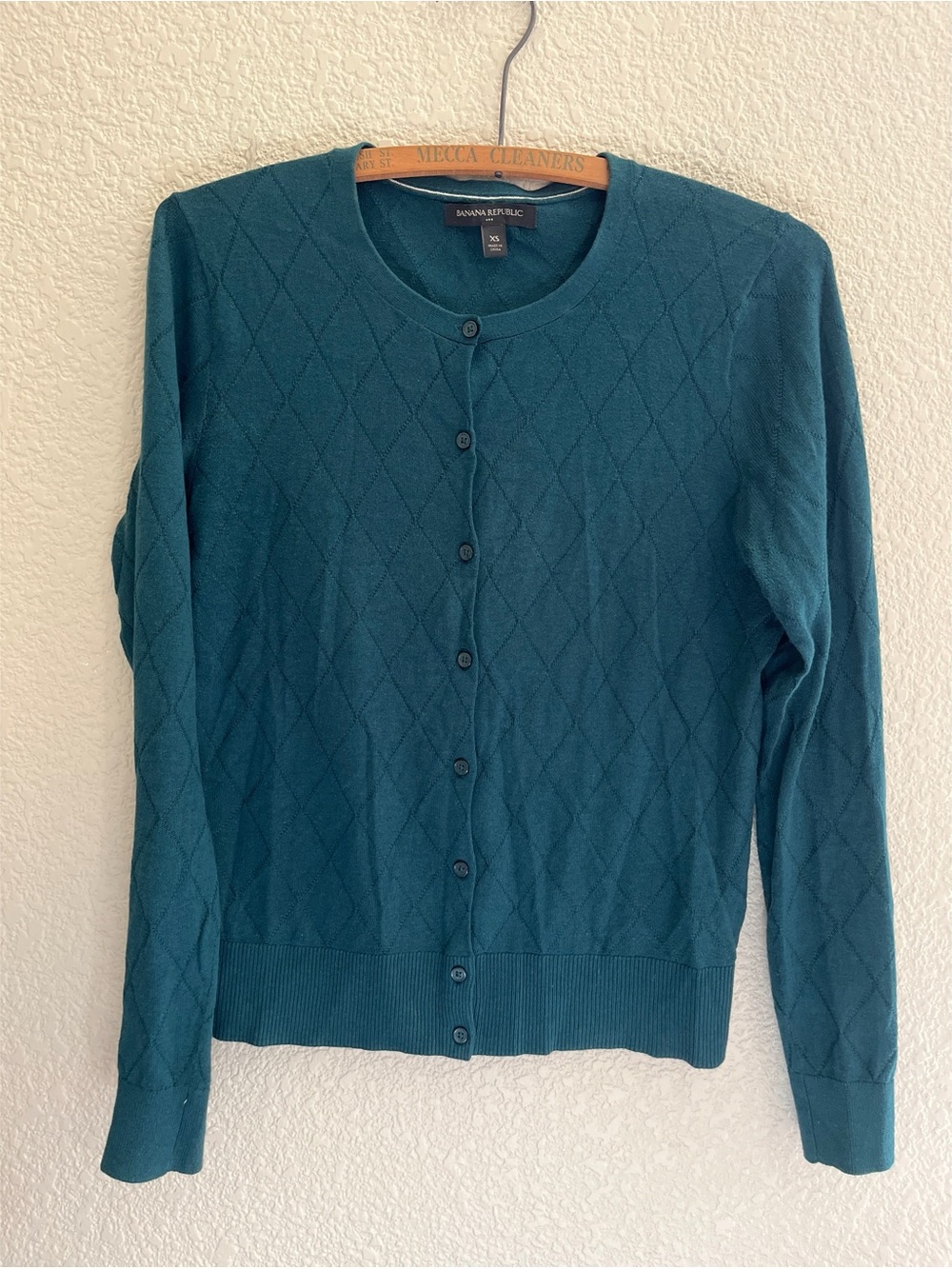 Banana Republic Factory Teal Diamond Knit Cardigan Women’s Size XS
